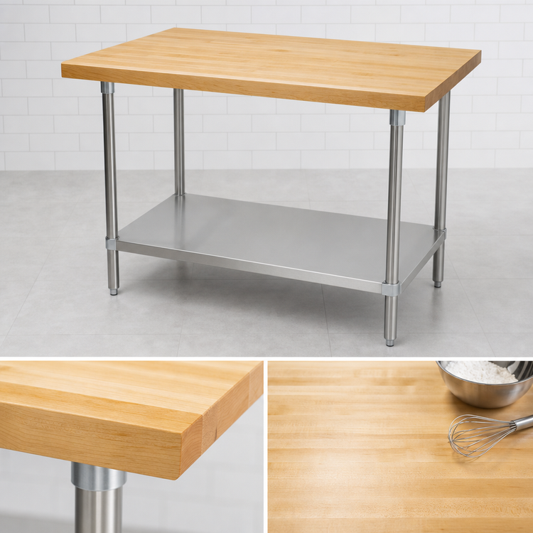 Product image #3 for Advance Tabco Hard Maple Top Work Table with Adjustable Undershelf, 72 x 36 Inches
