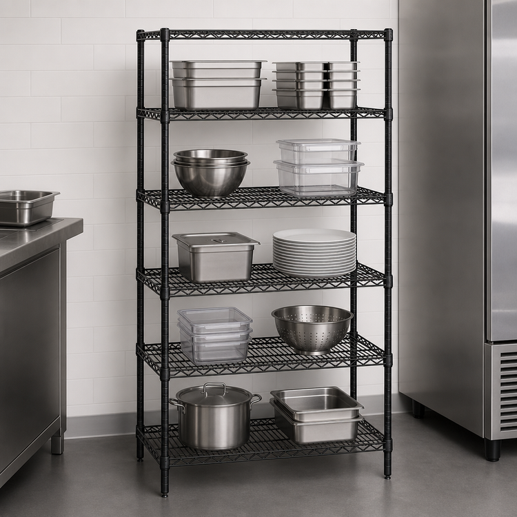 Product image #3 for Quantum 36 Inch W x 14 Inch D x 63 Inch H 5-Shelf Wire Shelving Starter Kit, Black Epoxy Antimicrobial Finish