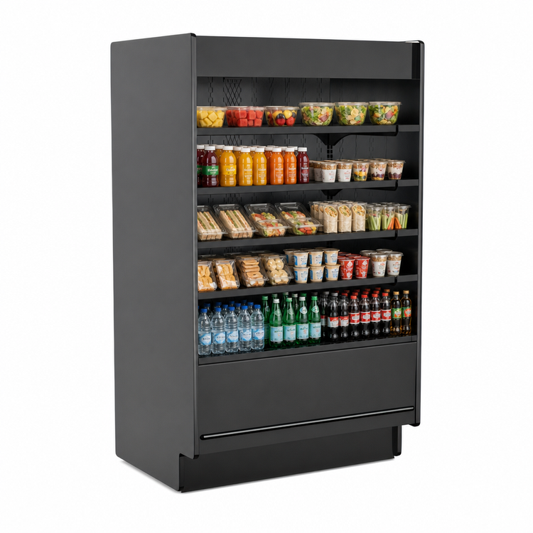 Product image #3 for Structural Concepts Fusion Self-Service Refrigerated Open Reach-In Display Case, 74-1/4"W x 37-1/8"D x 78-1/2"H, Remote DX, Silversan Black