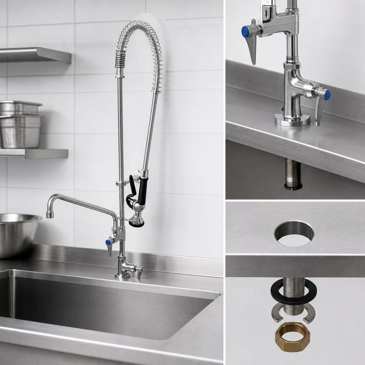 Product image #4 for T&S Brass Single-Hole Deck-Mount Mixing Faucet with 12-Inch Swing Nozzle and Spray Valve