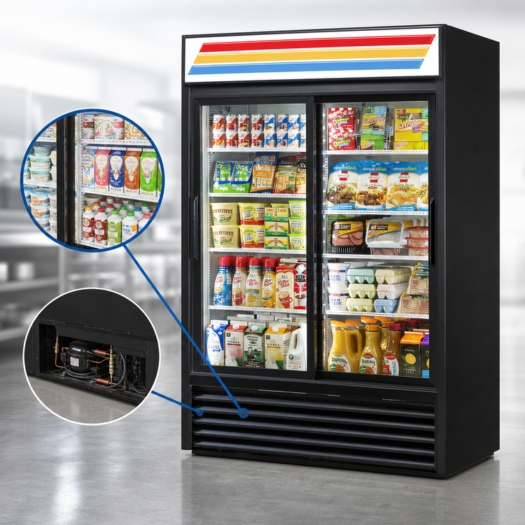 Product image #3 for True 54 1/8 Inch 2-Section 8-Shelf Sliding Door Glass Door Merchandiser Refrigerator