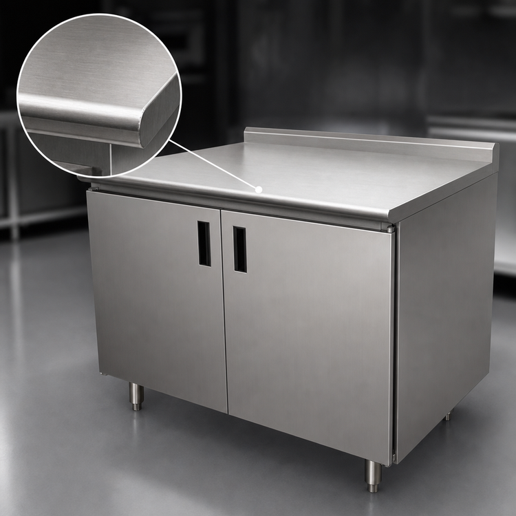 Product image #3 for Advance Tabco 60" x 36" Enclosed Work Table with Cabinet Base, Hinged Doors and 14-Gauge 304 Stainless Steel Top