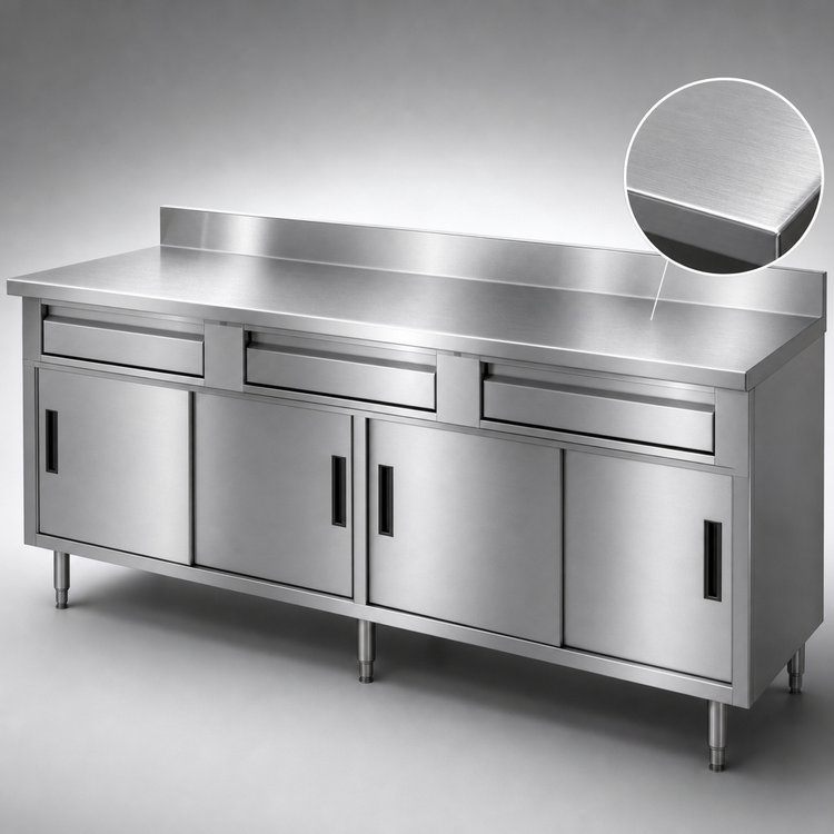 Product image #3 for Advance Tabco 120-Inch 304 Stainless Steel Enclosed Work Table Storage Cabinet with 4 Drawers and 4 Sliding Doors