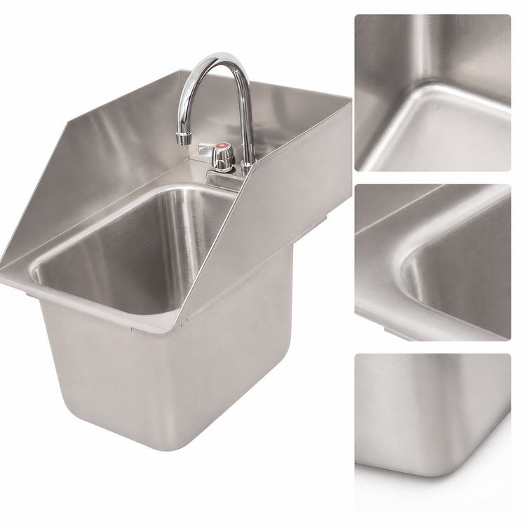 Product image #3 for BK Resources Deep Drawn 1-Compartment Drop-In Stainless Steel Sink with 3-Sided Riser, 10 x 14 Bowl, Faucet and Drain Included