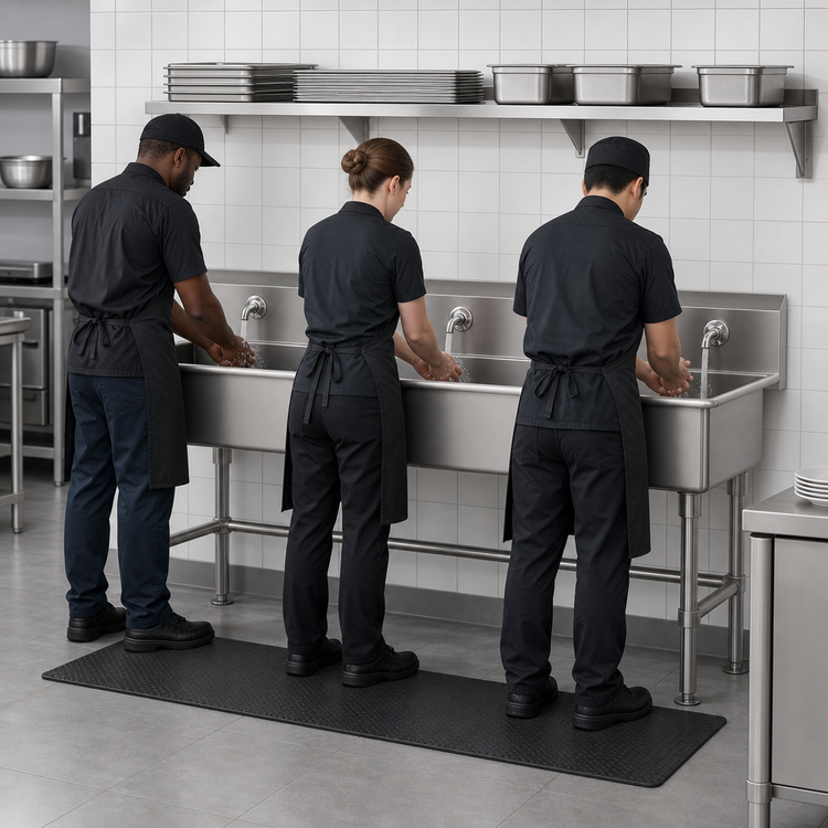 Product image #3 for Advance Tabco 60-Inch 3-Station Freestanding Multiwash Hand Sink with Backsplash and Basket Drain