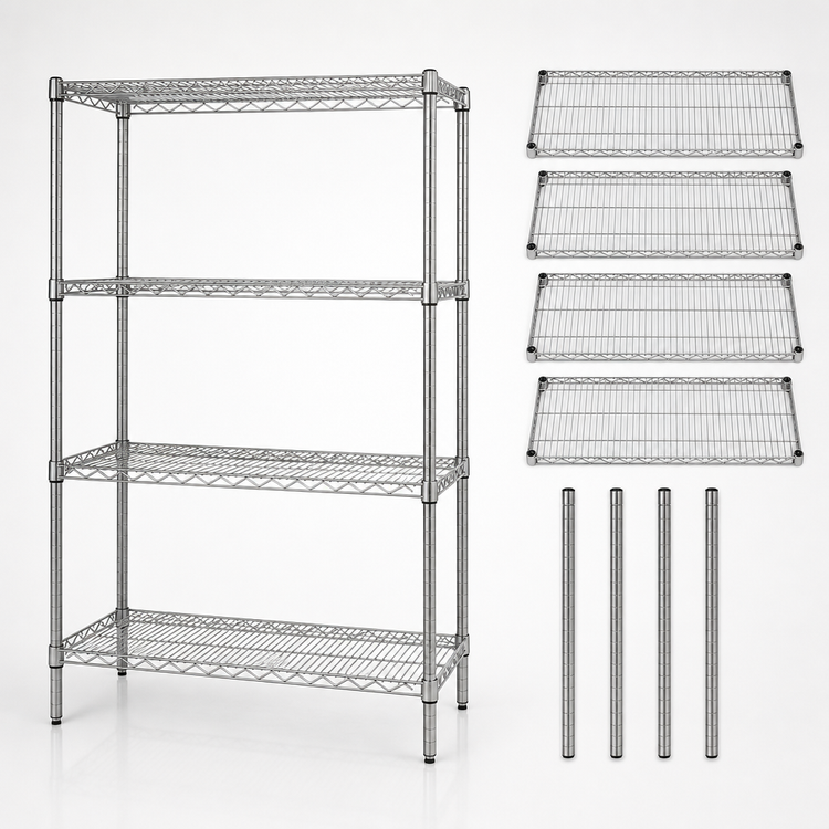 Product image #3 for Quantum Stationary Wire Shelving Starter Kit, 42 x 24 x 54 Inches, 4-Shelf, 304 Stainless Steel, 600-800 lb. Capacity