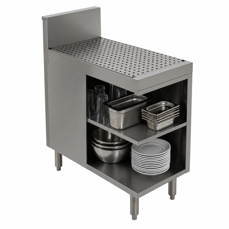 Product image #3 for Advance Tabco Prestige Supreme 12-Inch Open Front Underbar Drainboard Cabinet with 7-Inch Backsplash