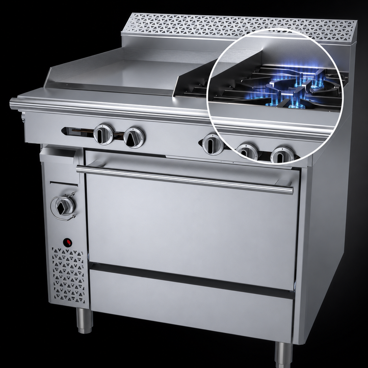 Product image #3 for Garland Cuisine Series 36-Inch Heavy-Duty Natural Gas Range with Right-Side 2 Open Burners, Left 18-Inch Griddle and Standard Oven