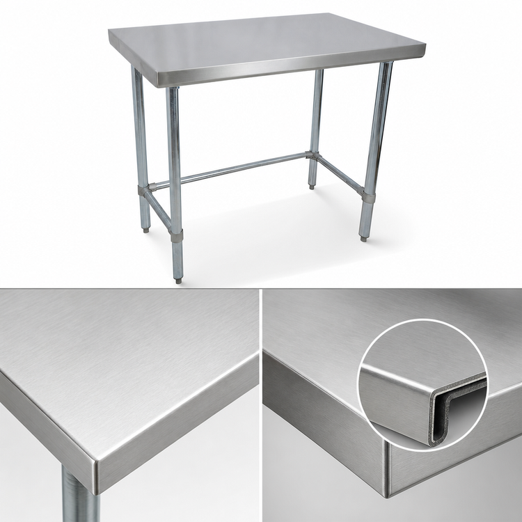 Product image #3 for BK Resources VTTOB-1830 Open-Base Stainless Steel Work Table — 30 Inches (W) x 18 Inches (D), 18-Gauge T-430 Top, Galvanized Legs