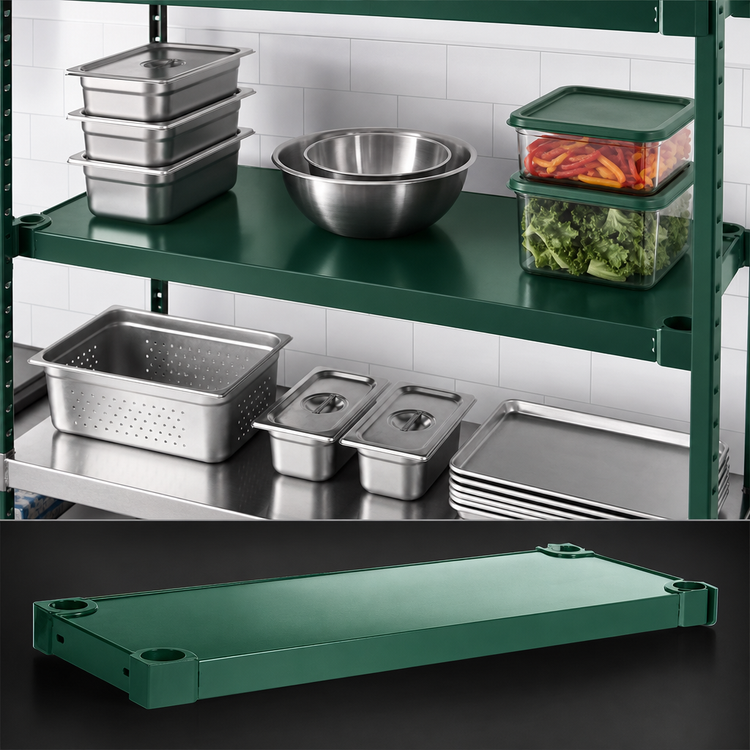 Product image #3 for Quik-Set 48-Inch x 18-Inch Flat Solid Shelf, 14-Gauge Galvanized Steel, 1000 lb. Capacity, Green Epoxy Finish