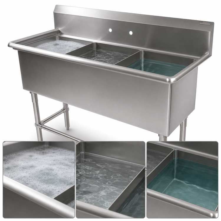 Product image #3 for John Boos Pro-Bowl 3-Compartment Stainless Steel Sink with 10-Inch Backsplash, Legs, and No Drainboards