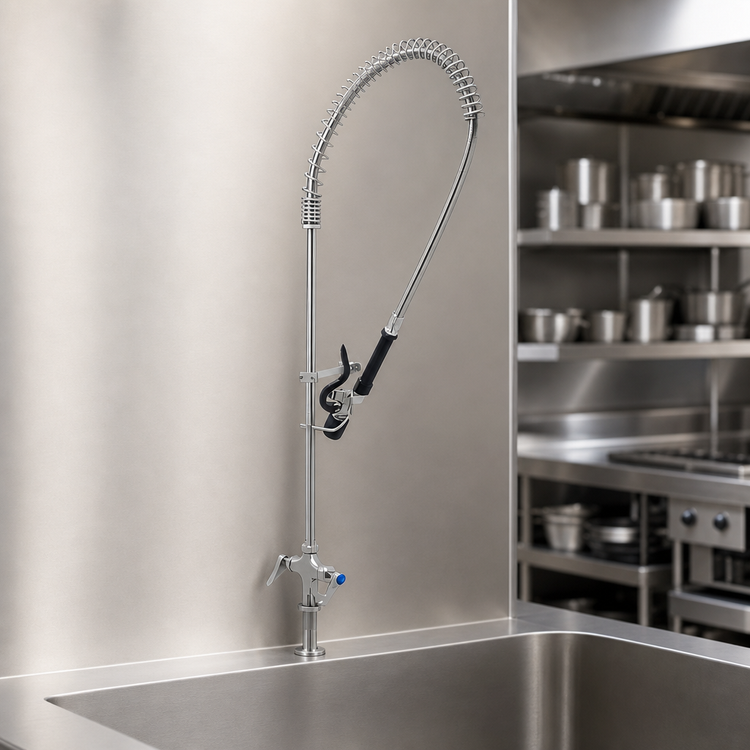 Product image #4 for Stainless Steel Single Hole Deck-Mount Mixing Faucet with 24-Inch Riser, 44-Inch Flexible Hose, and Spray Valve