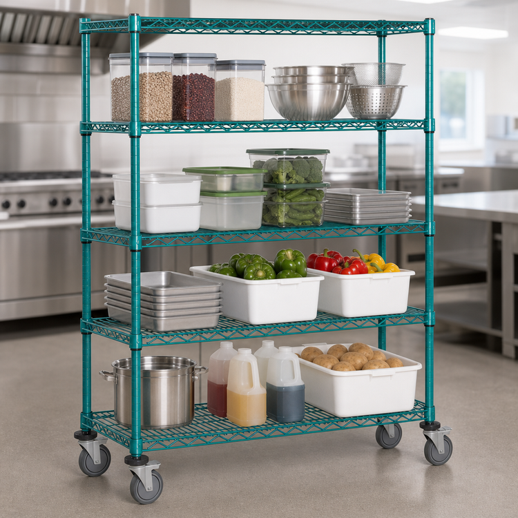 Product image #3 for Quantum 48 in W x 24 in D x 80 in H 4-Shelf Mobile Wire Shelving Cart with 5-Inch Casters