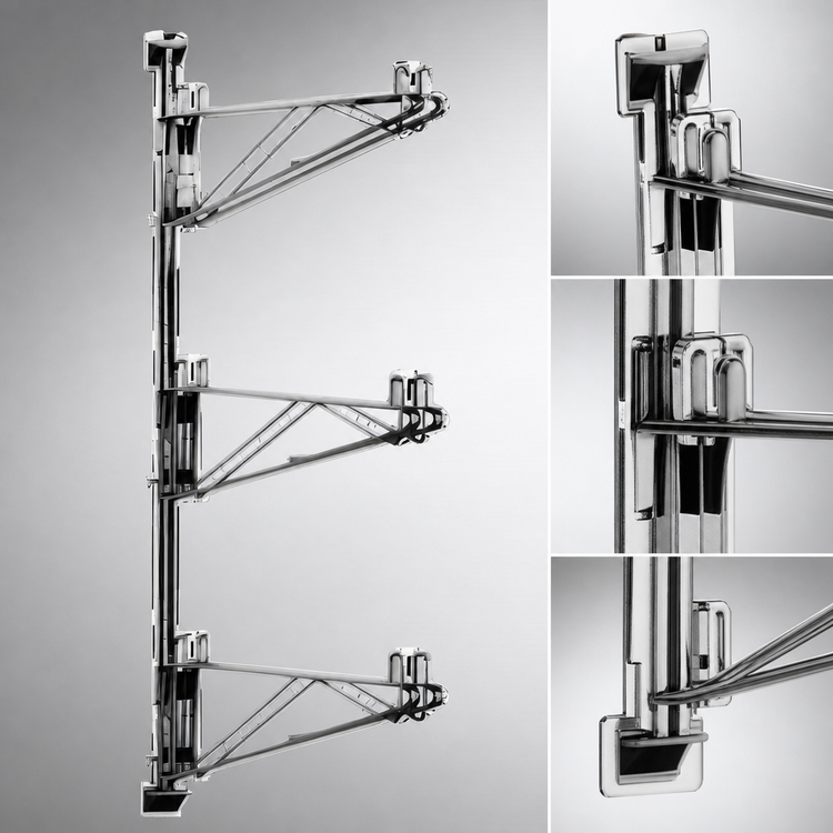 Product image #3 for Adjustable Post Wire Wall Mount Mid Unit for 21-Inch Shelves, 54-Inch Post, Chrome Plated