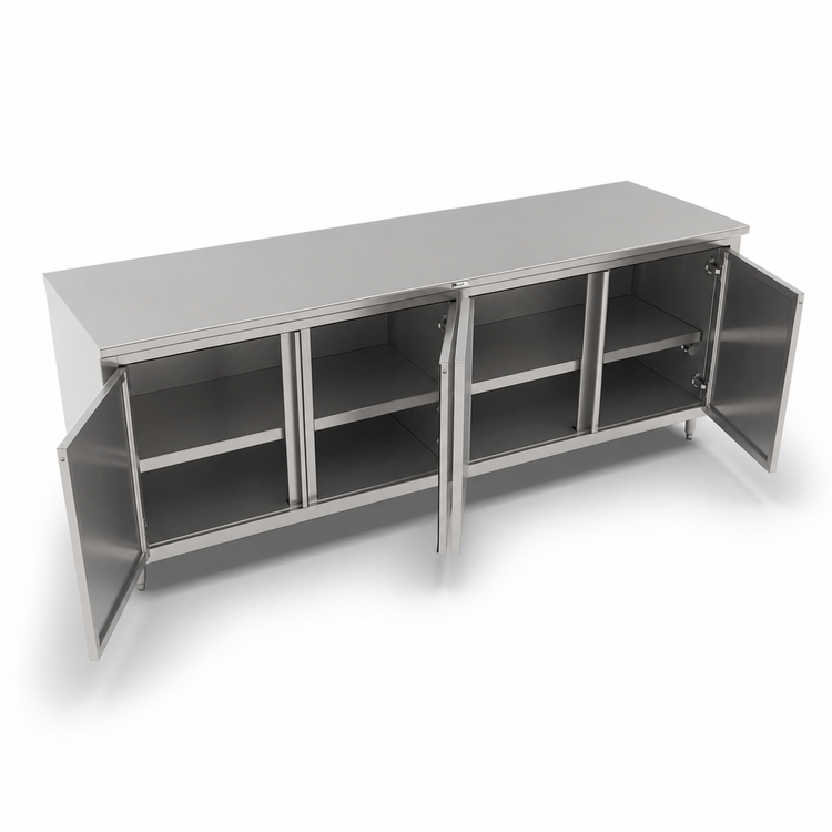 Product image #3 for John Boos Stainless Steel Enclosed Work Table with Cabinet Base and Hinged Doors, 108 x 36 Inches