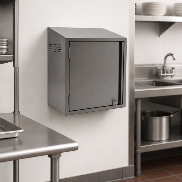 Product image #3 for Eagle Group Wall-Mounted Chemical Storage Cabinet with Sloped Top and Left-Hinged Door, 24 x 15 x 28 Inches