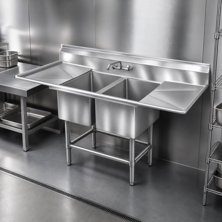 Product image #3 for Spec-Master FN Series Coved Corner Two-Compartment Stainless Steel Sink with 36-Inch Right-Hand Drainboard, 73-1/2 x 27 Inches