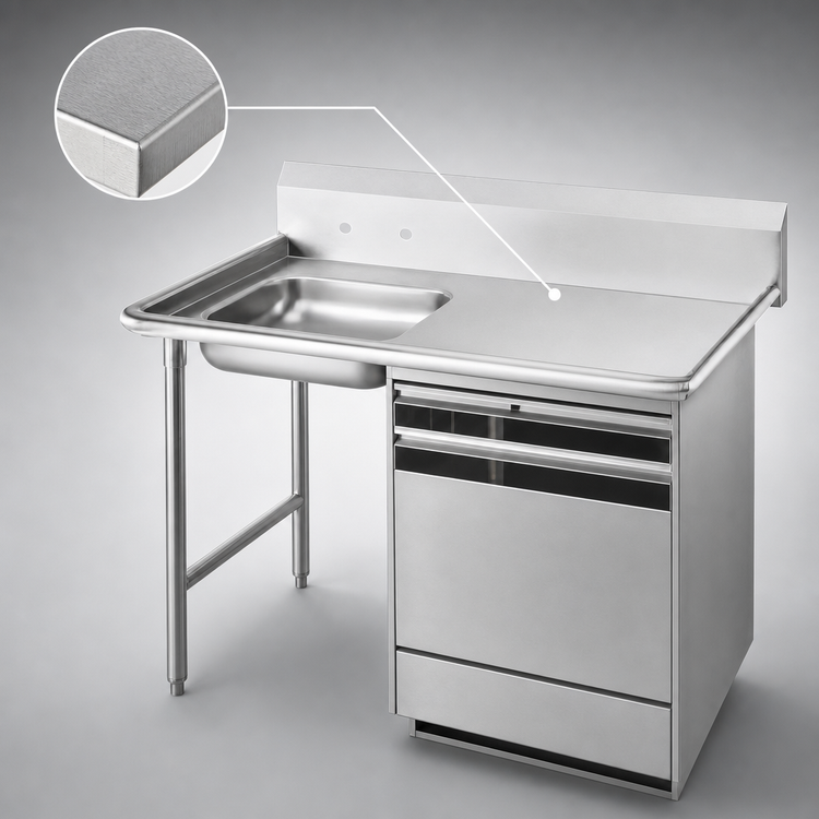 Product image #3 for Advance Tabco Special Value Series Undercounter Dish Table with Left Sink Bowl and Backsplash, 48 x 30 Inches