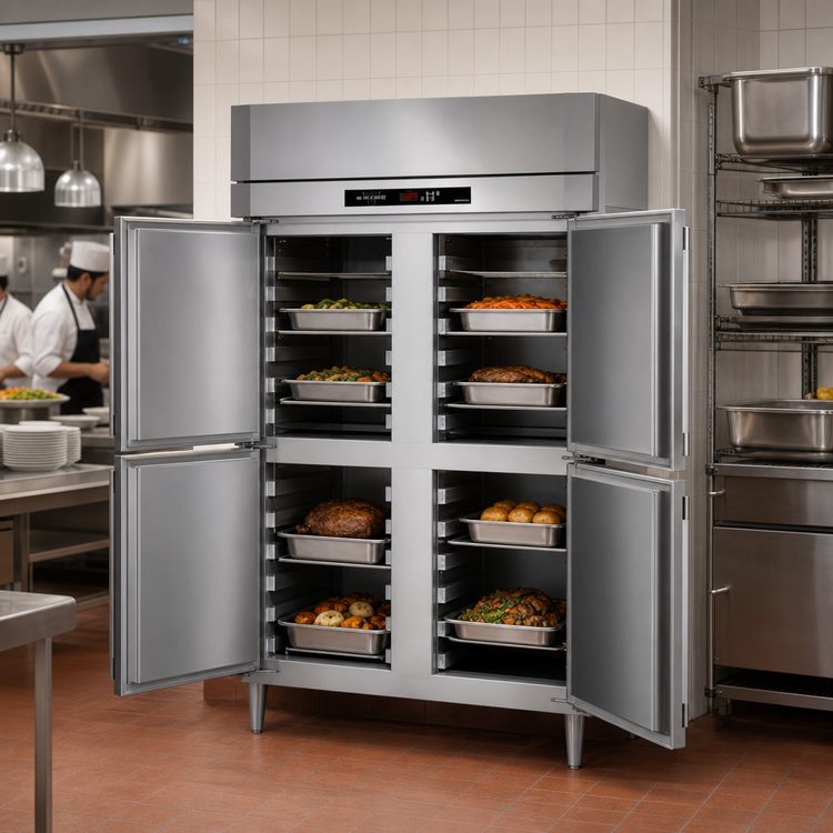 Product image #3 for Victory UltraSpec Series Two-Section Pass-Thru Heated Holding Cabinet, 55.6 Cu. Ft., Standard Depth, with 8 Wide Half-Height Solid Doors