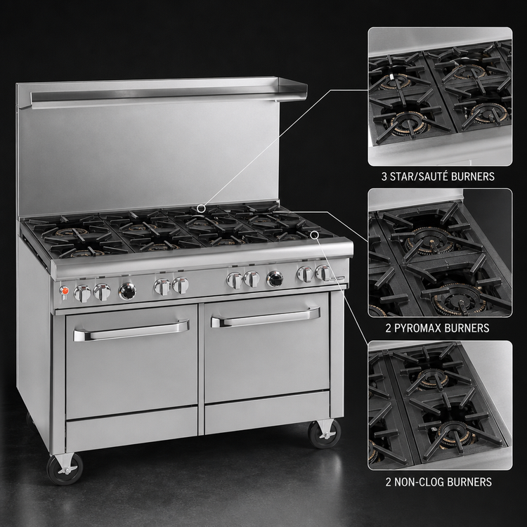 Product image #3 for Ultimate 48-Inch Commercial Gas Range with 7 Open Burners, Standard Oven, and Cabinet Base