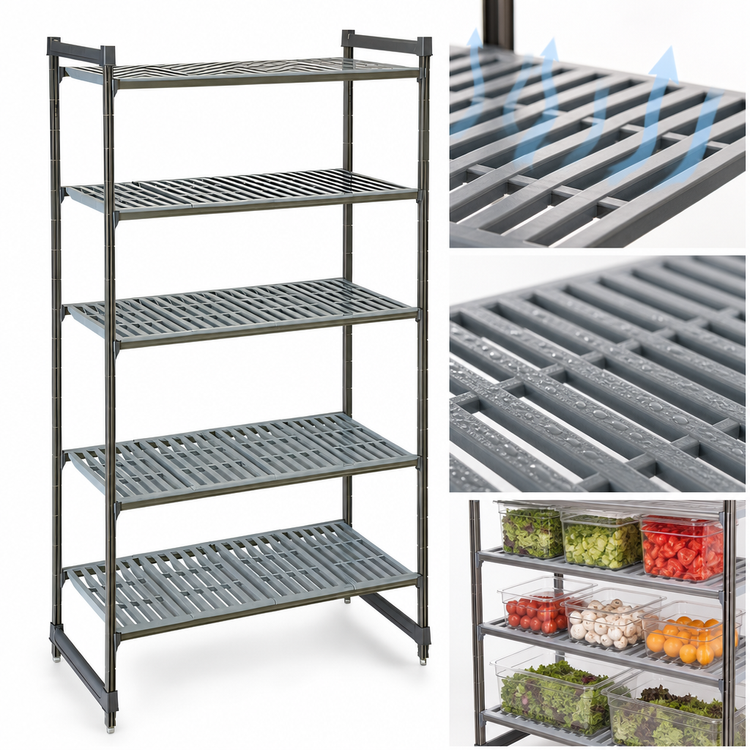 Product image #3 for Cambro Camshelving Basics Plus 5-Tier Stationary Starter Unit, 18" x 36" x 64", Vented Polymer Shelving, Brushed Graphite