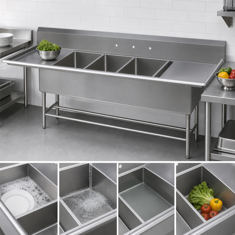Product image #3 for John Boos Pro-Bowl 4-Compartment Sink with Dual 30-Inch Drainboards, 14-Inch Deep Bowls, Stainless Steel