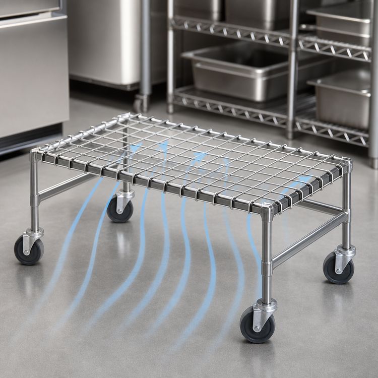Product image #3 for Eagle Group 24" x 18" x 14" Mobile Wire Dunnage Rack, Chrome Finish, 800 lb. Capacity