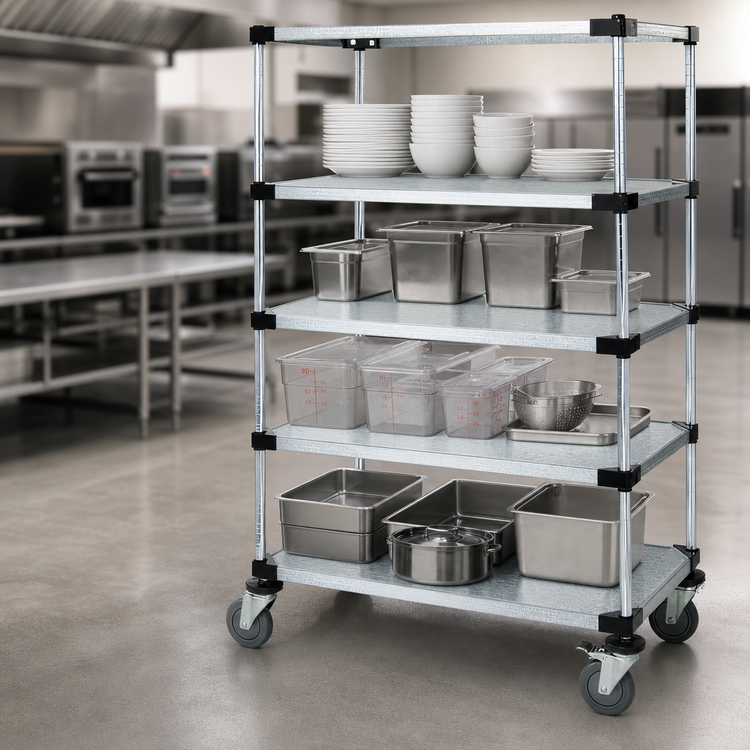 Product image #3 for Quantum Mobile Storage Cart with 5 Solid Galvanized Steel Shelves and 5-Inch Casters, 36 x 24 x 80 Inches