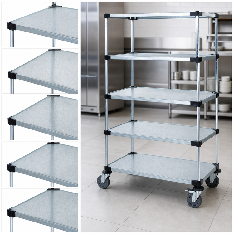 Product image #3 for Quantum 48 in x 18 in 5-Shelf Mobile Cart with Solid Galvanized Steel Shelves