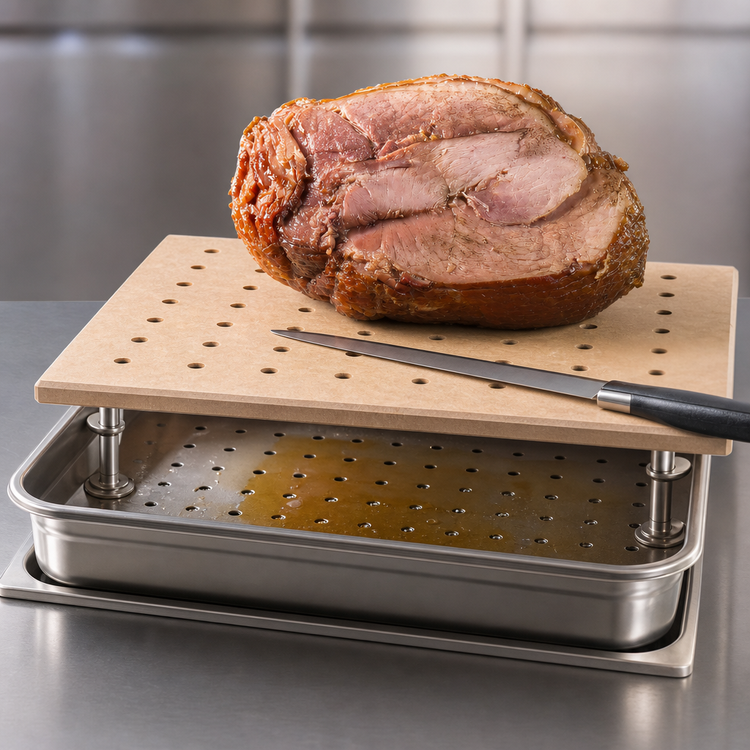 Product image #3 for TableCraft Versa-Tile Double-Well Perforated Carving Station Template, Natural Richlite