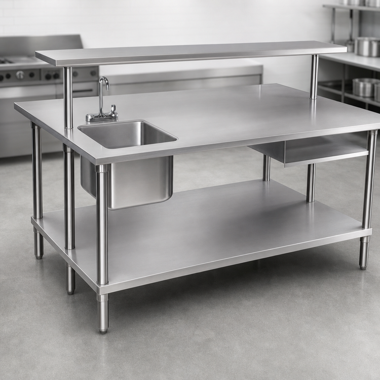 Product image #3 for Advance Tabco 120" x 48" 14-Gauge 304 Stainless Steel Flat-Top Work Table