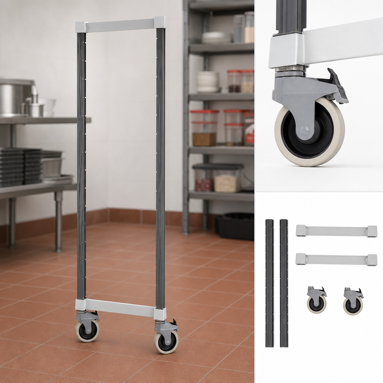 Product image #3 for Cambro Camshelving Elements XTRA Mobile Post Kit with Casters, 18-1/2 Inch W x 64 Inch H, Speckled Gray
