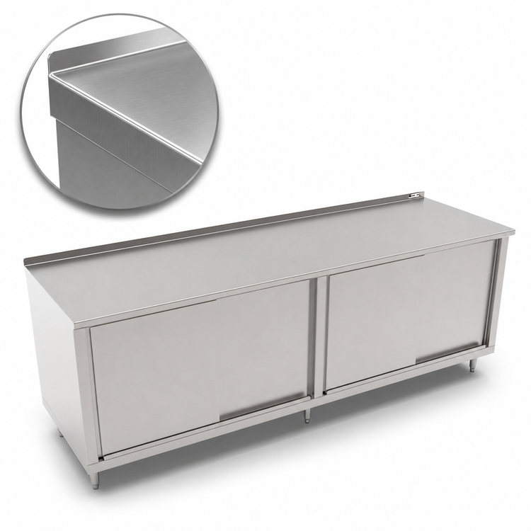 Product image #3 for John Boos 120"W x 36"D Stainless Steel Enclosed Work Table with Sliding Doors and 1-1/2" Rear Riser