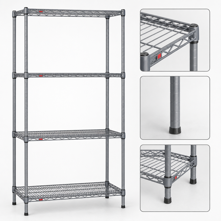 Product image #3 for Eagle Valu-Master 4-Tier Stationary Wire Shelving Starter Unit, 36W x 24D x 74H, Pewter Gray Epoxy