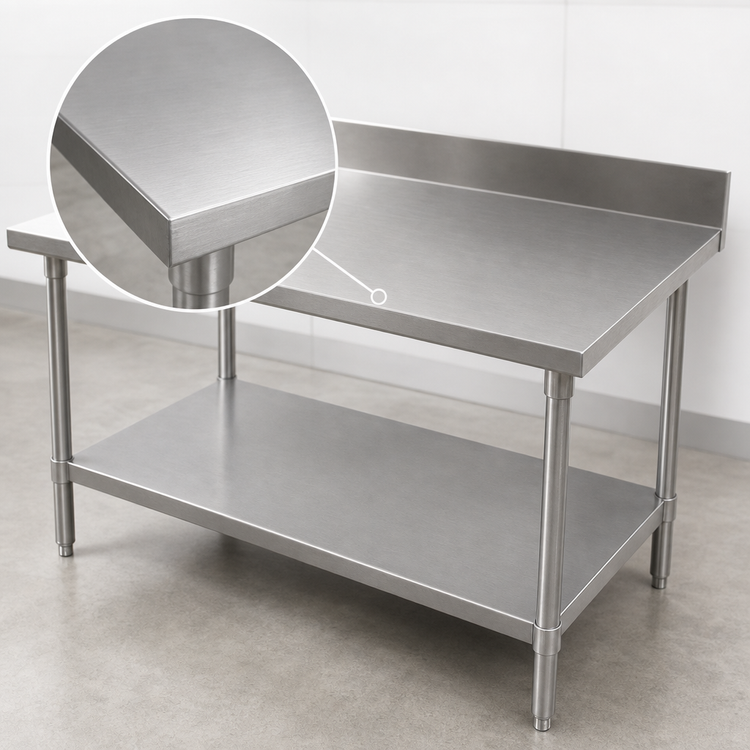 Product image #3 for Stallion 84-Inch W x 30-Inch D Stainless Steel Top Work Table with 5-Inch Backsplash and Undershelf