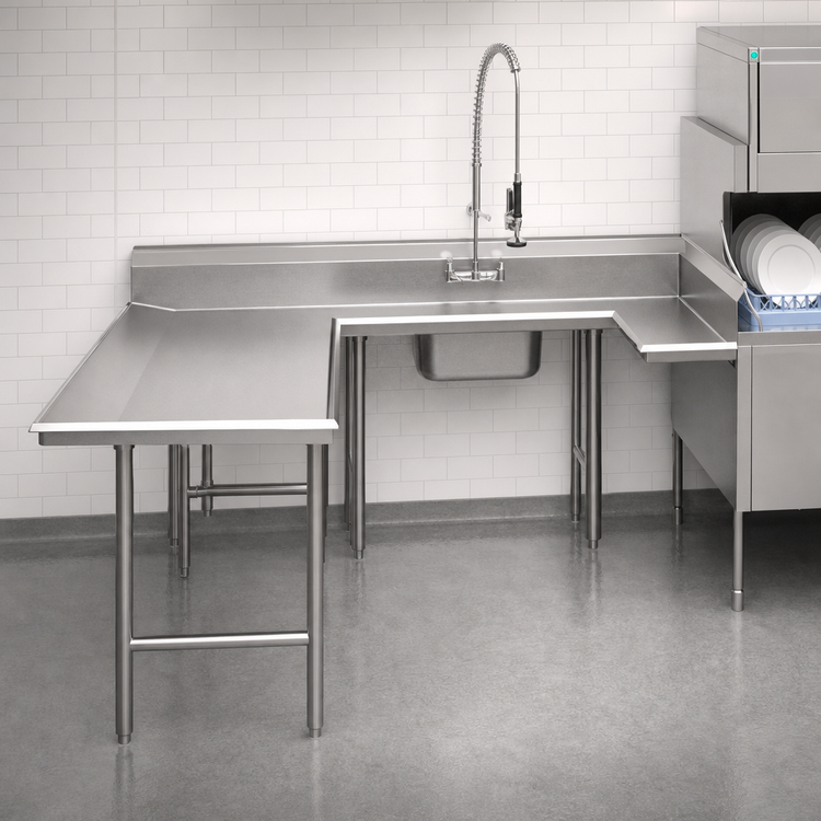 Product image #3 for Advance Tabco U-Shaped Soiled Dish Table with Pre-Rinse Sink and Landing, Left-Attach, 108 x 84 Inches
