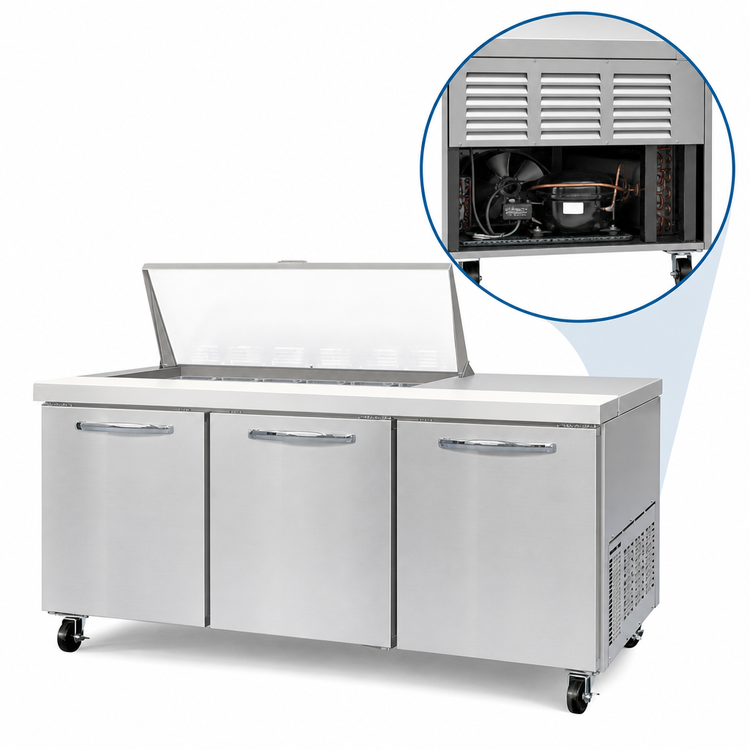 Product image #3 for Mighty Top SW72N18M 72" Three-Section Refrigerated Sandwich Prep Table