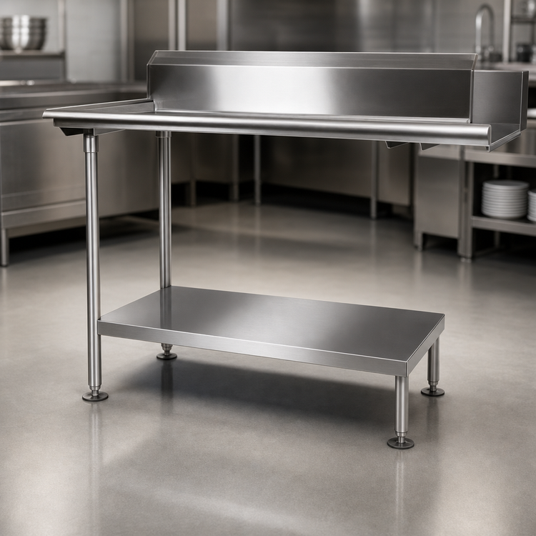 Product image #3 for John Boos 125-5/8-Inch x 24-1/8-Inch Stainless Steel Dishtable Undershelf with 16-Gauge Legs and Adjustable Bullet Feet