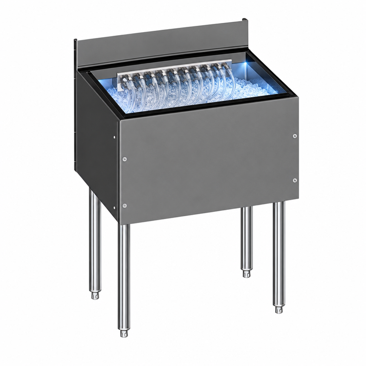 Product image #3 for CHOICE 48-Inch Wide x 24-Inch Deep Underbar Ice Bin with 10-Circuit Cold Plate, 170 lb. Capacity