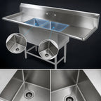 Thumbnail image #3 for John Boos Pro-Bowl 2PB1620-2D18 2-Compartment Stainless Steel Sink, 16 x 20 x 12 Inch Compartments, Left & Right Drainboards, 10 Inch Backsplash