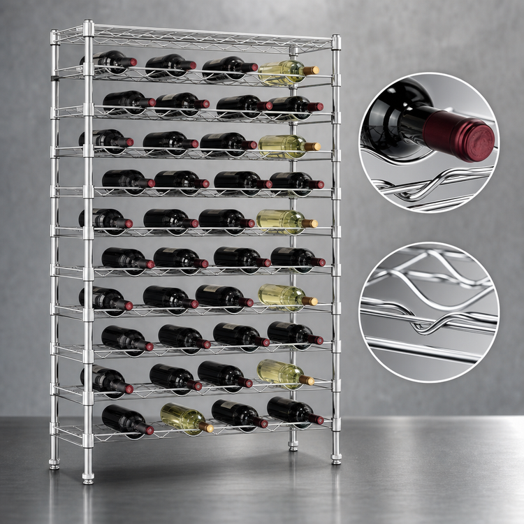 Product image #3 for Metro Super Erecta Cradle Wine Shelving Rack, 36 x 14 x 74-3/4 Inches, 126-Bottle Capacity, Chrome-Plated