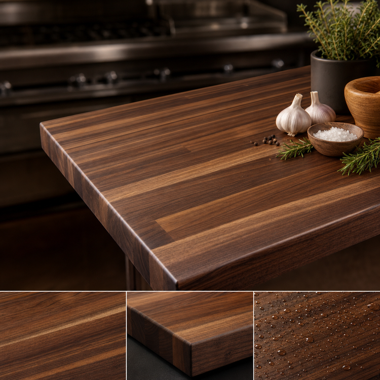 Product image #3 for John Boos Boos Block American Black Walnut Blended Rails Edge Grain Kitchen Countertop, 72 x 30 x 1-1/2 Inch, Penetrating Oil Finish