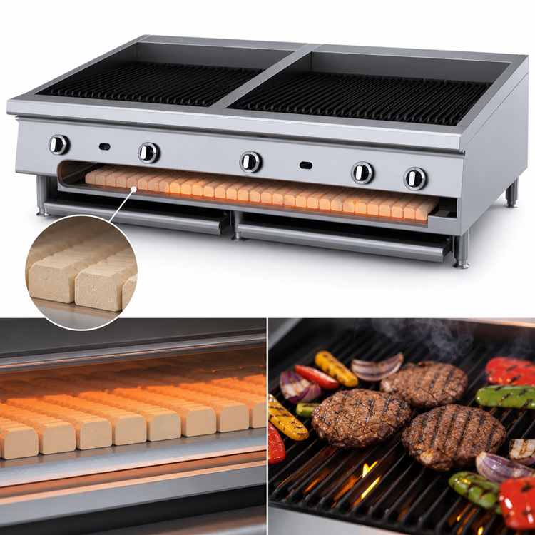 Product image #3 for Garland GTBG60-AB60 60-Inch Heavy-Duty Countertop Gas Ceramic Briquette Charbroiler with Adjustable Cast Iron Grates