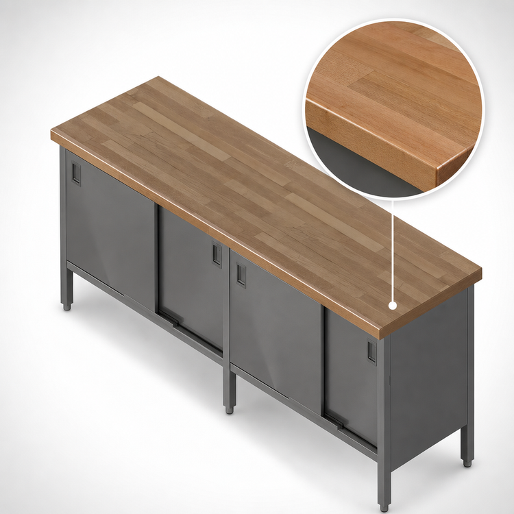 Product image #3 for John Boos 84-Inch x 24-Inch Enclosed Base Wood Top Work Table with Sliding Doors and Undershelf