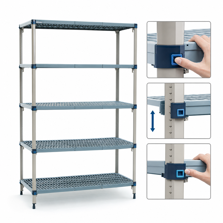 Product image #3 for MetroMax Q 5-Shelf Open-Grid Polymer Starter Shelving Unit, 36"W x 21"D x 74"H
