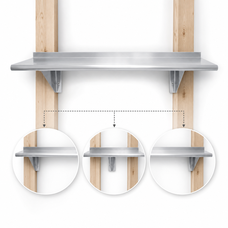 Product image #3 for Advance Tabco 36"W x 15"D Wall-Mounted Stainless Steel Shelf, 16 Gauge, Satin Finish