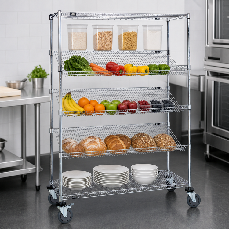 Product image #3 for Quantum Mobile Wire Shelving Cart, 48 x 18 x 63 Inches, 5-Shelf, Chrome-Plated