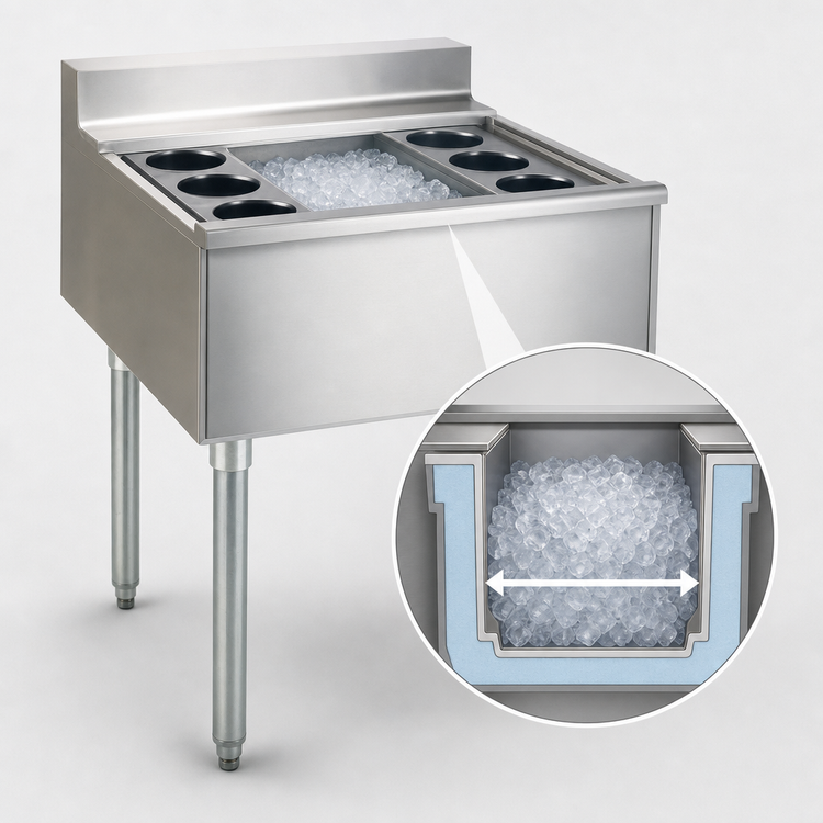 Product image #3 for Eagle Group 2200 Series Underbar Cocktail Unit with 16-Inch Deep Insulated Ice Bin, 75 lb. Capacity, 36 x 24 Inches
