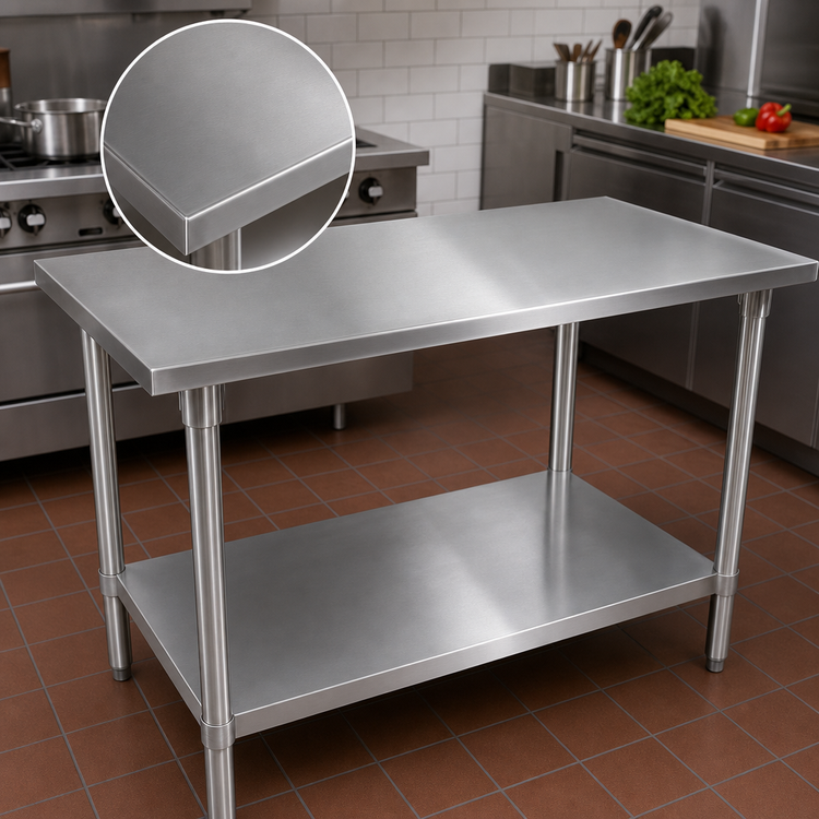 Product image #3 for John Boos Stallion 84 in. x 30 in. 14-Gauge Stainless Steel Work Table with Open Base and Adjustable Undershelf