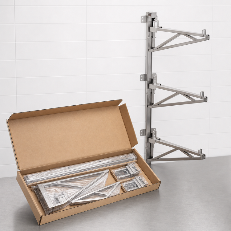Product image #3 for Eagle Group Prepackaged Adjustable Post Wire Wall Mount Mid Unit for 21-Inch Shelves, 63-Inch Post, Stainless Steel